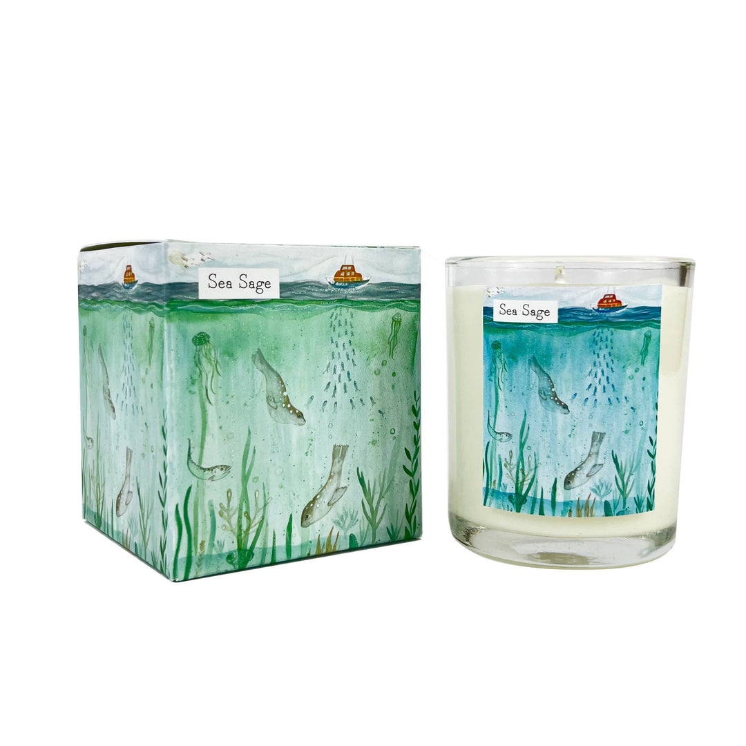 20cl Scented Aromapot Candle - Sea Sage - Diving Seals - Driftwood & Sea Sage