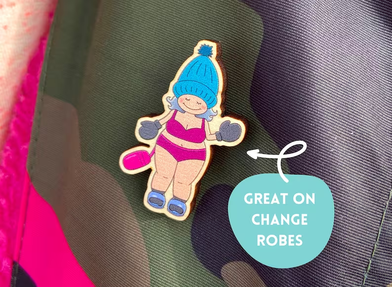 Bikini Wild Swimmer Wooden Pin Badge