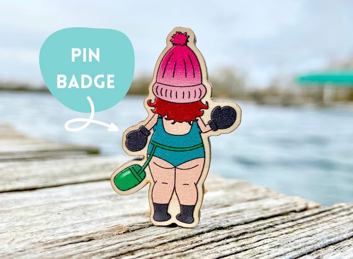 Mindful Wild Swimmer Wooden Pin Badge