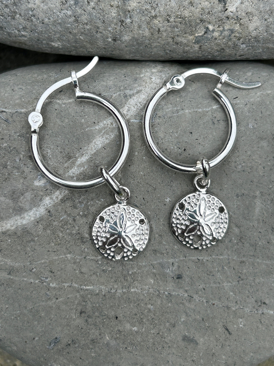 Silver Sand Dollar Hoop Earrings