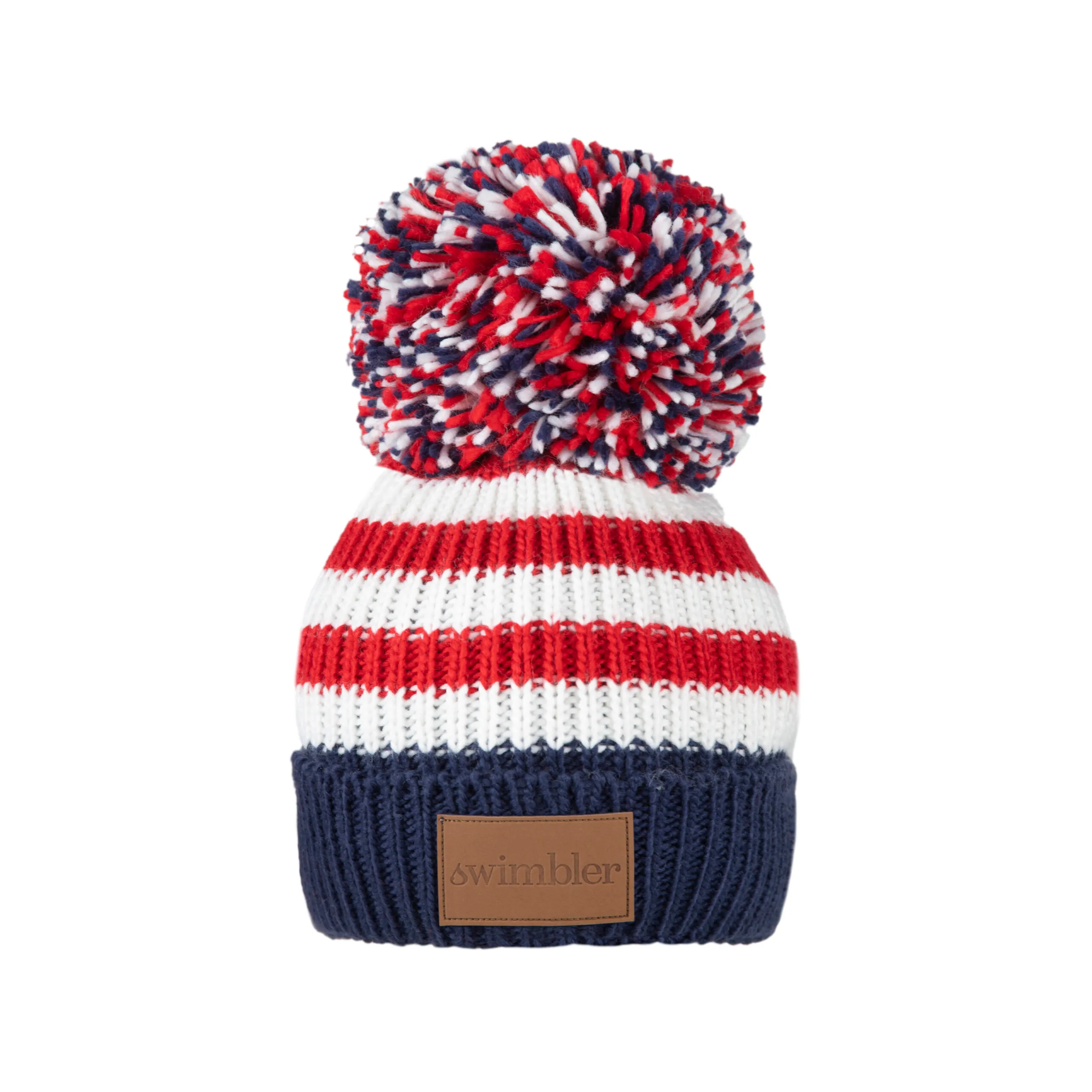 WALLY Waterproof Bobble Hat Black Red and White Striped Pom Pom Outdoor Swimmer Shop