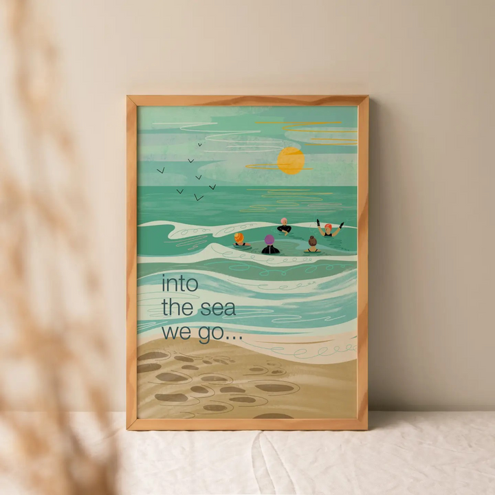 Add coastal calm to your home with Onneke’s “Into the Sea” wild swimming print – a vibrant, UK-made artwork for open water swim lovers.