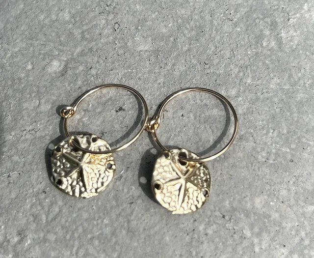 Gold Sand Dollar Hoop Earrings