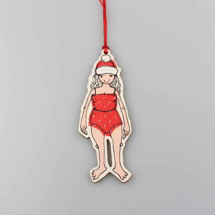Fun wild swimming Christmas ornament, ideal as a festive stocking filler or gift for open water swimmers and outdoor adventurers.
