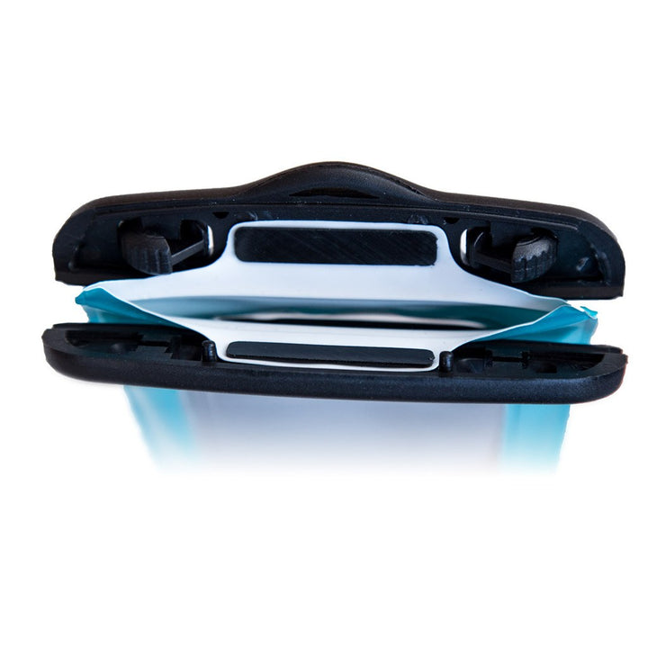 Waterproof Case for iPhone Blue SwimCell clamp open