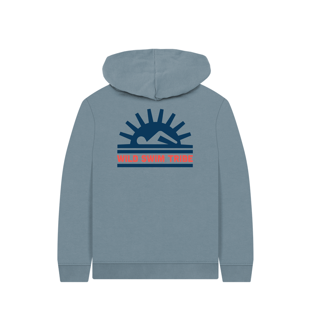 Stone Blue Printed Kids Hoodie