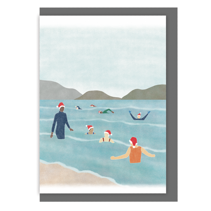 Wild Swimming Christmas Card - Santa Hats