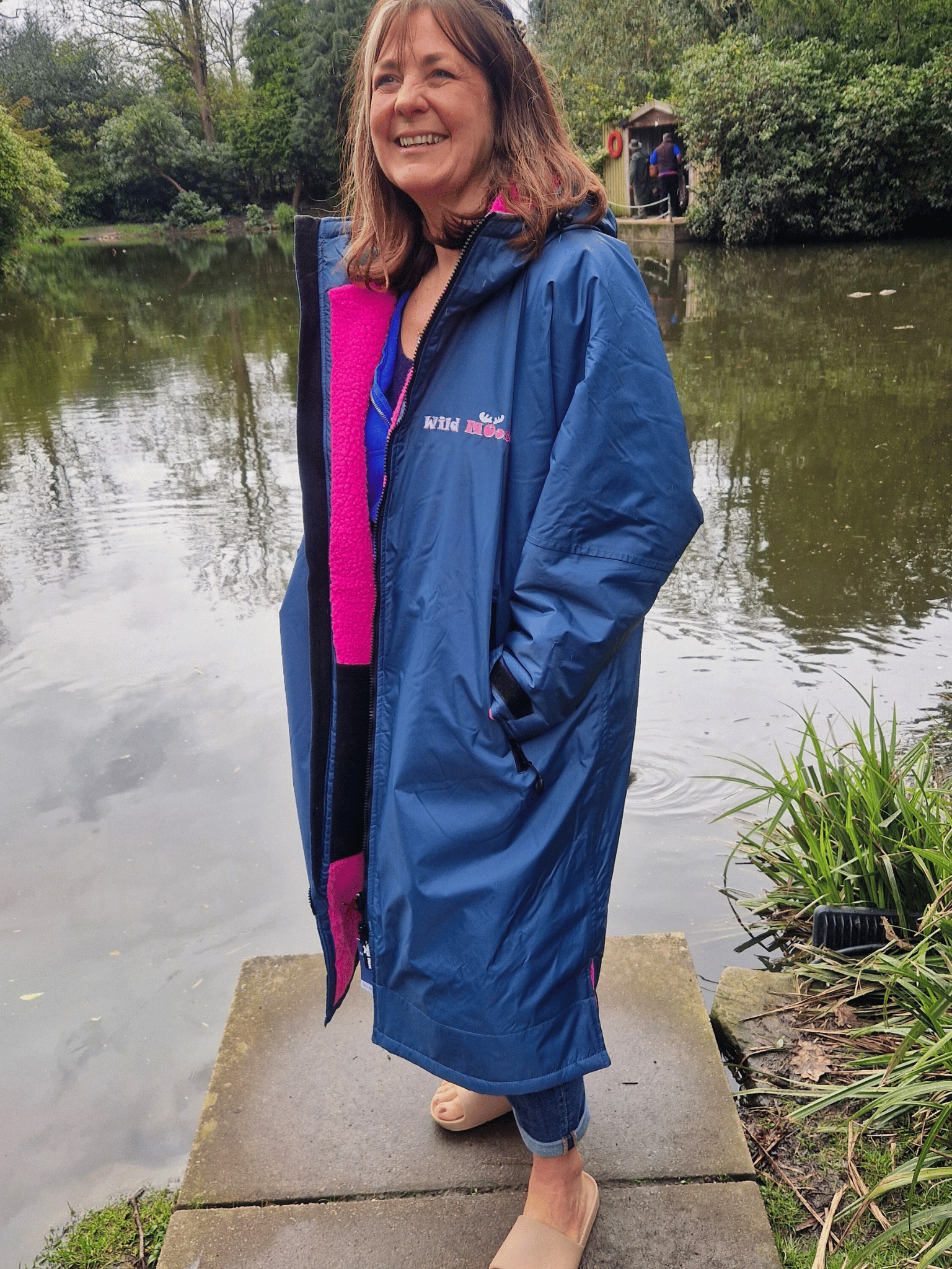 Tickled Moose Eco long sleeve changing robe steel blue pink blush Outdoor Swimmer Shop