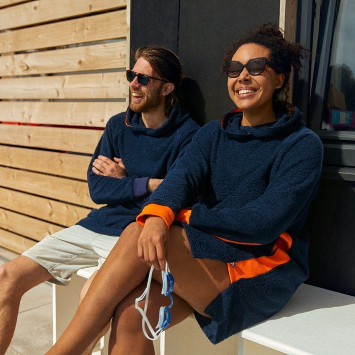Bude Long Hoodie - Navy and Orange