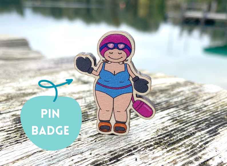 Open Water Swimmer Wooden Pin Badge
