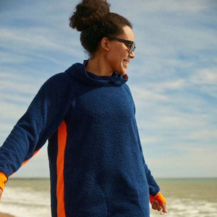Bude Long Hoodie - Navy and Orange