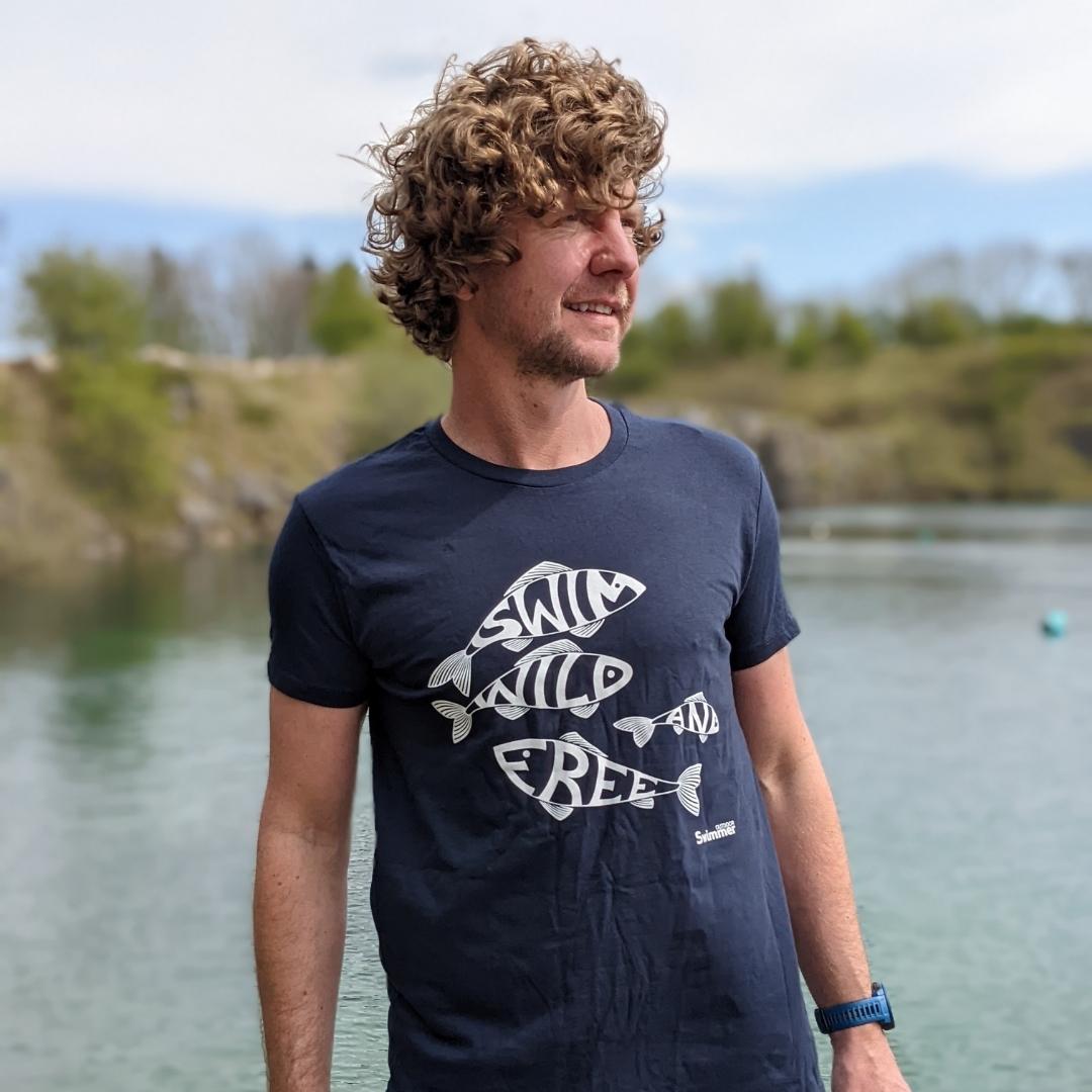 Swim Wild & Free Men's Fish Logo Organic Tee