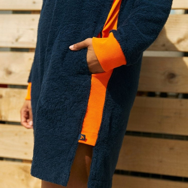 Bude Long Hoodie - Navy and Orange