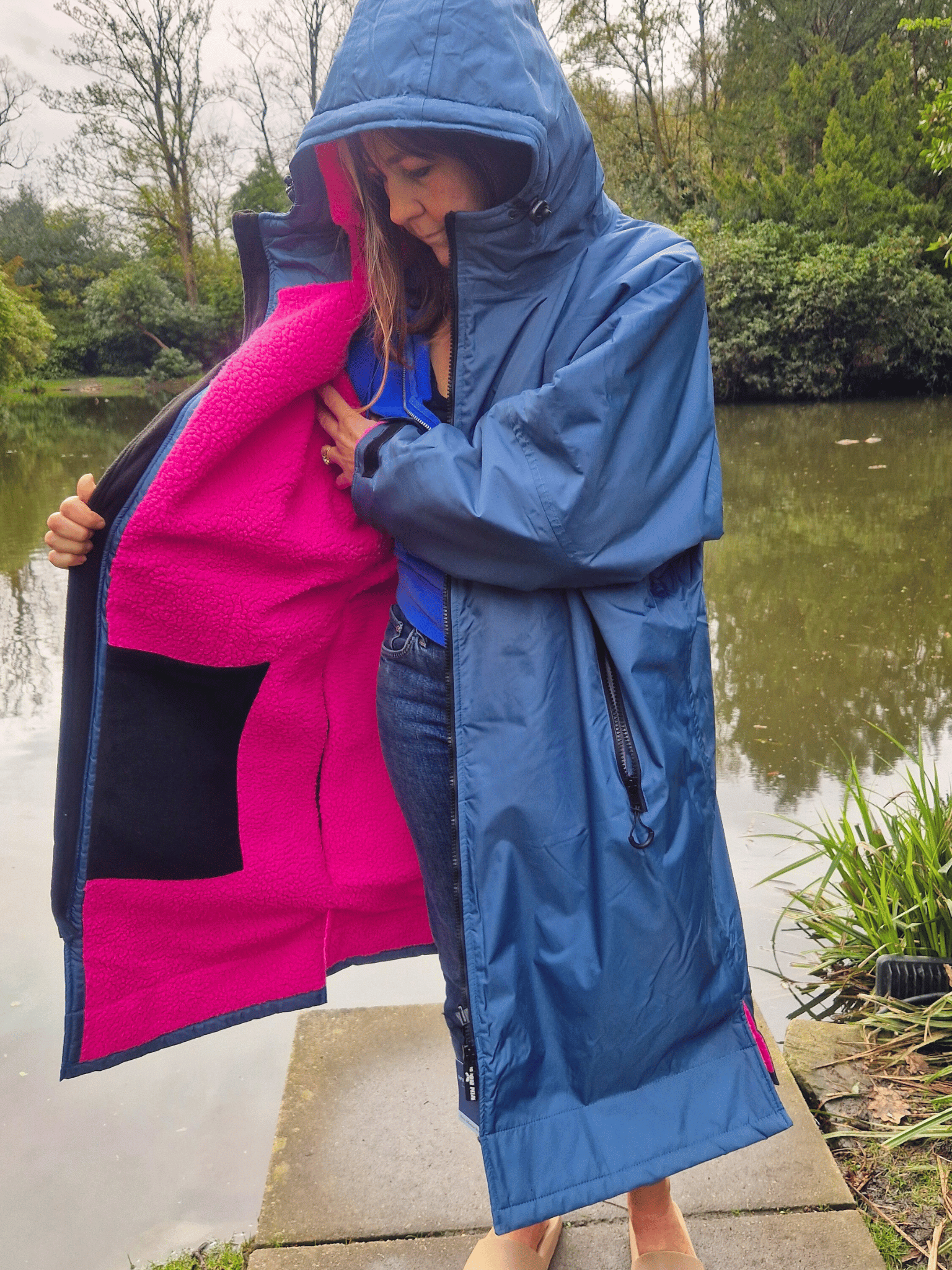 Tickled Moose Eco long sleeve changing robe steel blue pink blush Outdoor Swimmer Shop