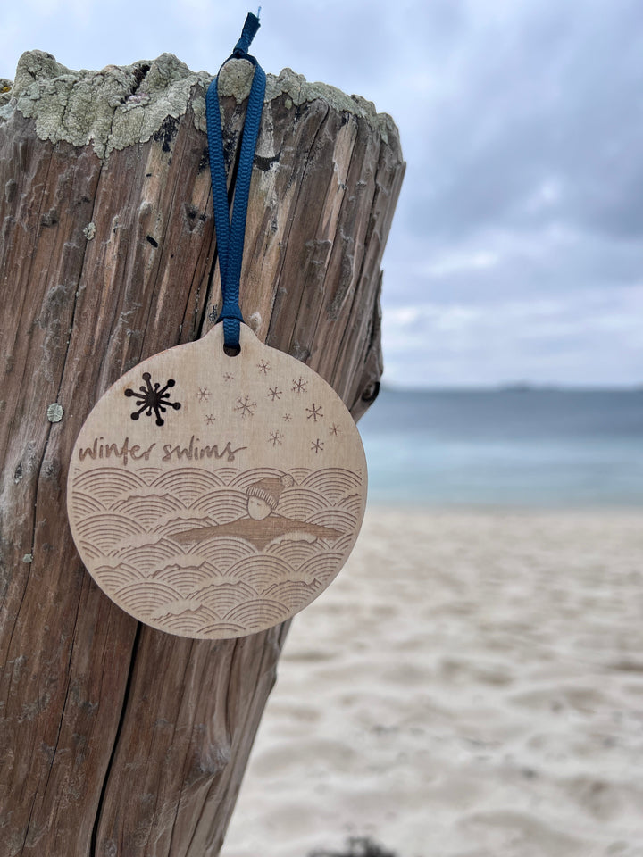Winter swims laser etched bauble