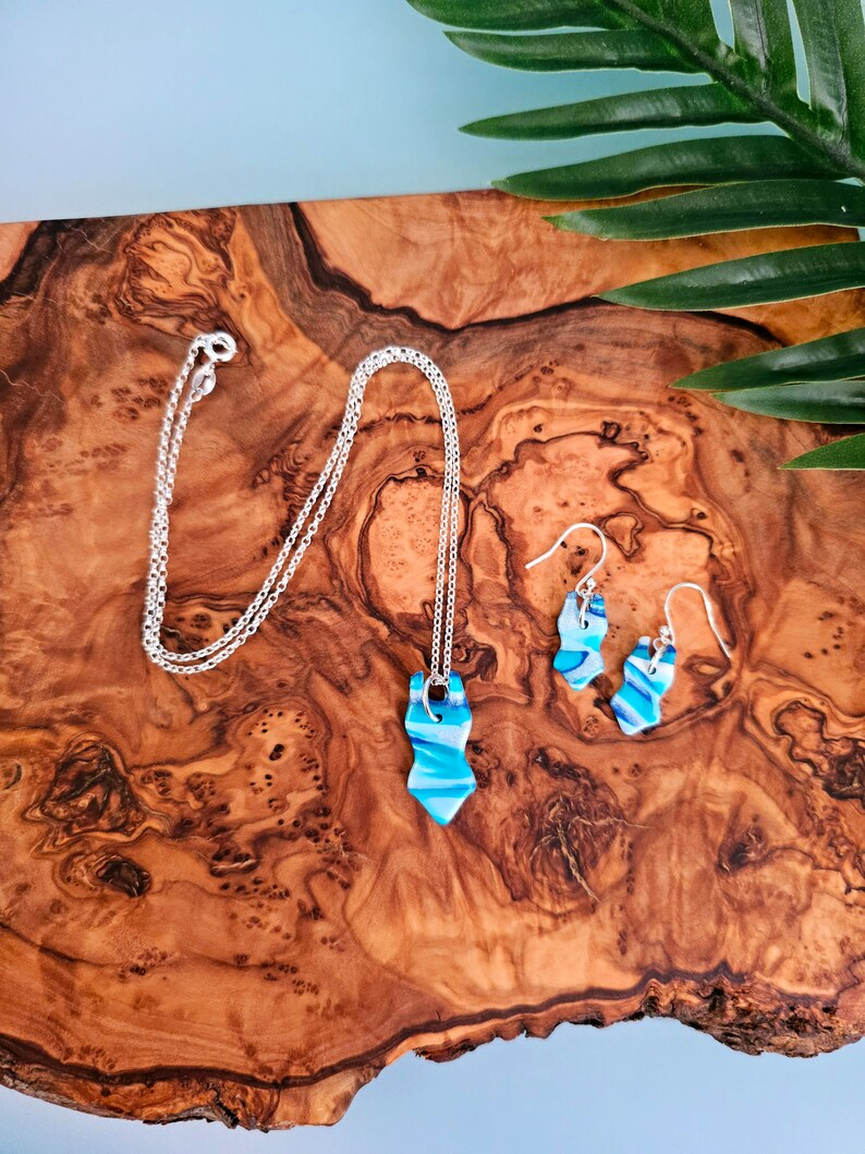 Wild Swimming Ocean Blue Marbled Swimsuit Dangle Earrings & Necklace