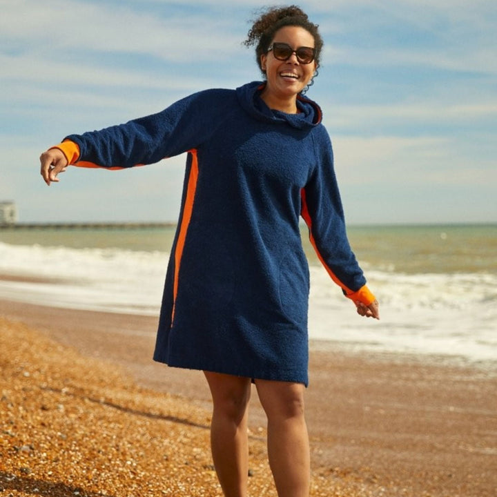Bude Long Hoodie - Navy and Orange