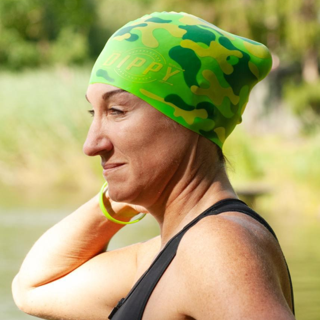 DIPPY Swim Cap in Green Camo