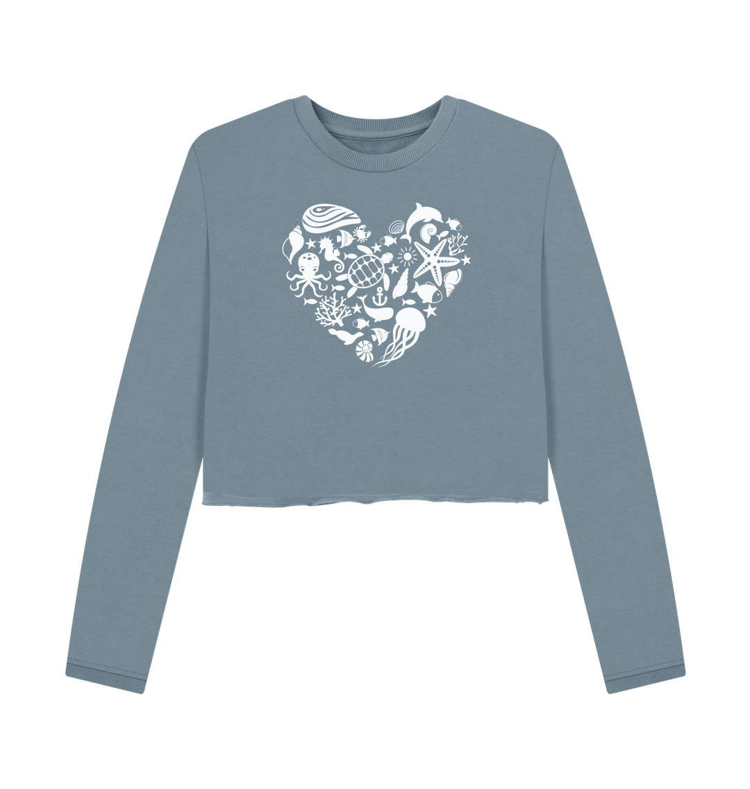 Stone Blue Printed Boxy Jumpers