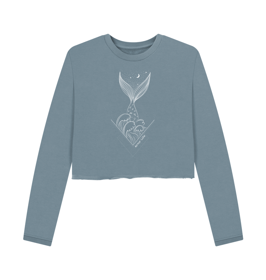 Stone Blue Printed Boxy Jumpers