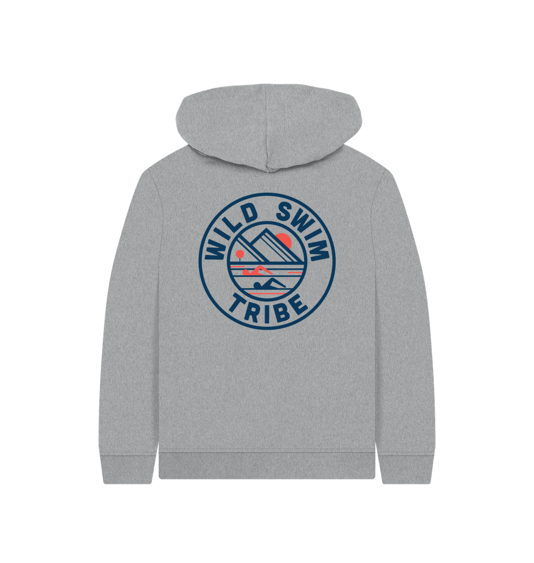Athletic Grey Printed Kids Hoodie Back