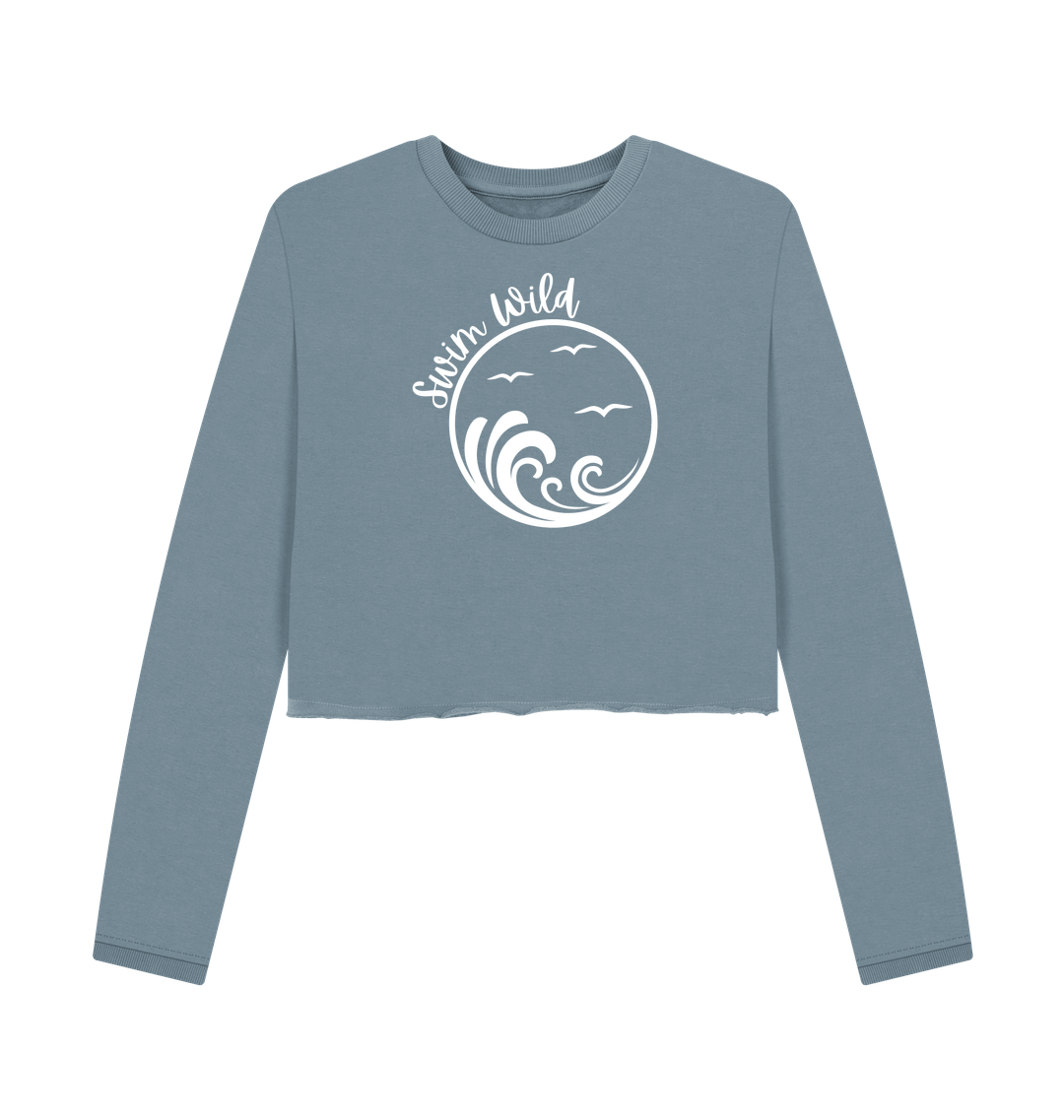 Stone Blue Printed Boxy Jumpers