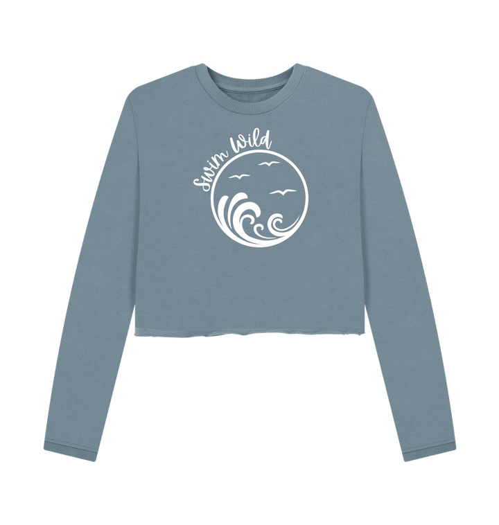 Stone Blue Printed Boxy Jumpers