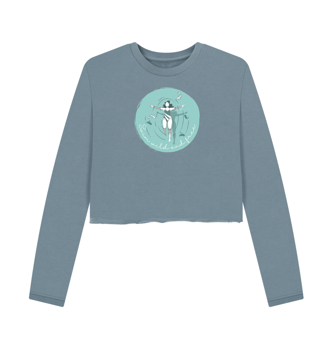 Stone Blue Printed Boxy Jumpers