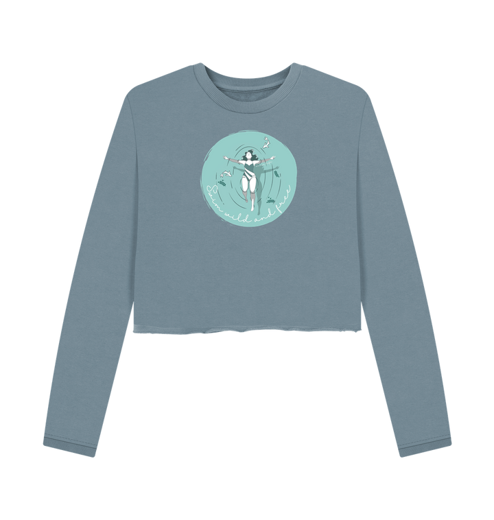 Stone Blue Printed Boxy Jumpers