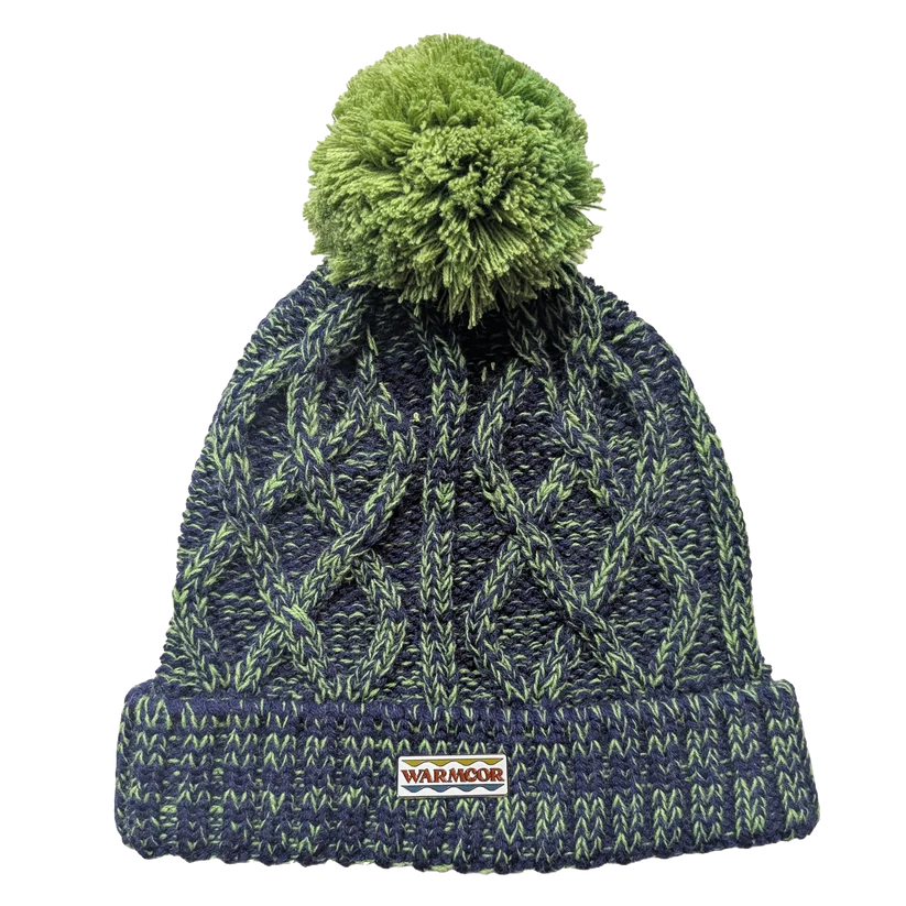 Cable Knit Bobble Hat - Green &amp; Marine