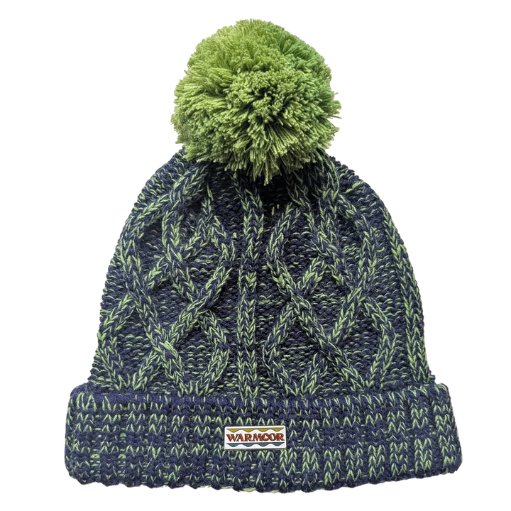 Cable Knit Bobble Hat - Green &amp; Marine
