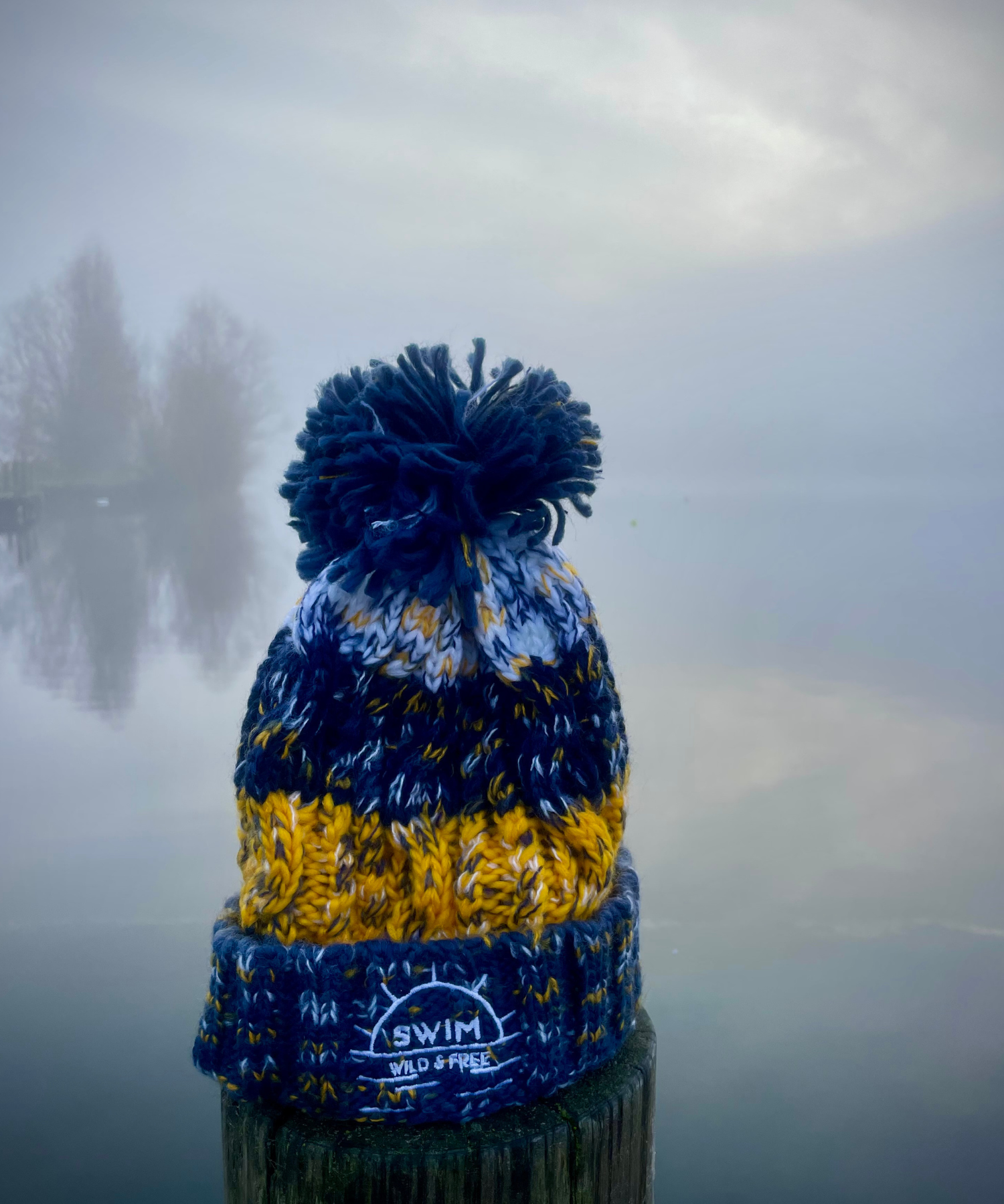 Swim Wild & Free Branded Bobble Hat Morning Frost