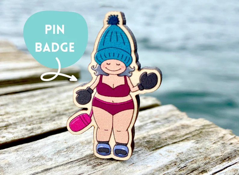 Bikini Wild Swimmer Wooden Pin Badge