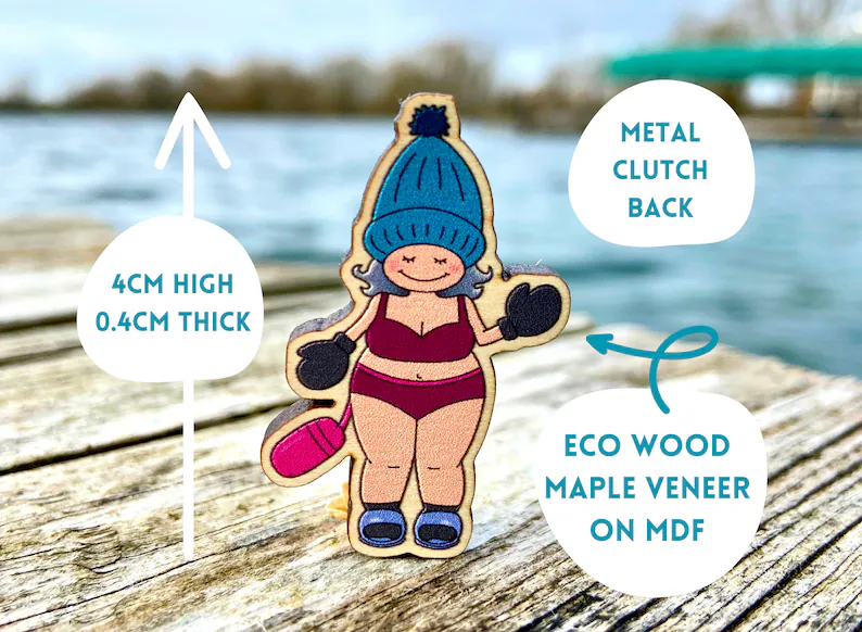 Bikini Wild Swimmer Wooden Pin Badge