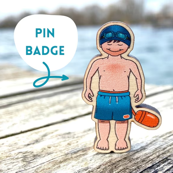 Mr Blue Balls Wooden Pin Badge