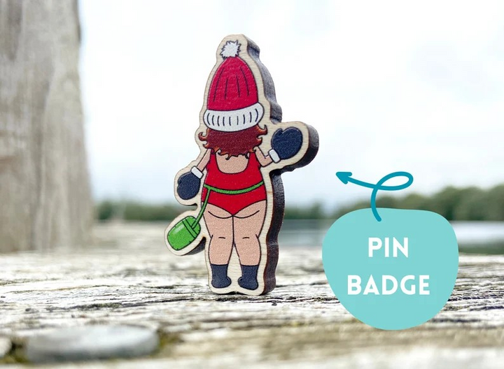 Christmas Wild Swimmer Wooden Pin Badge