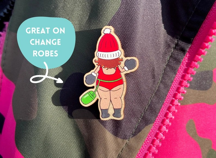 Christmas Wild Swimmer Wooden Pin Badge