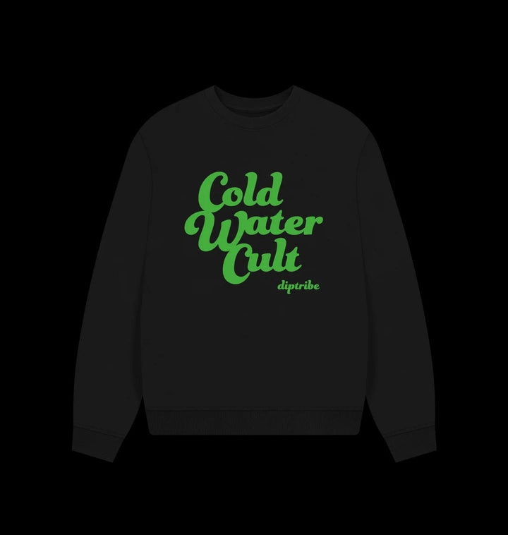 Diptribe black sweatshirt with green 'Cold Water Cult' text in large front written on the front 