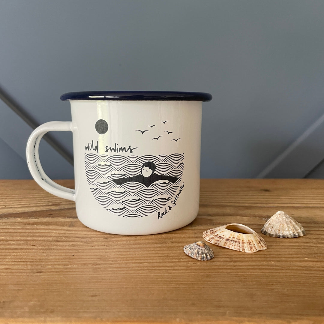 Wild swimmer male enamel mug