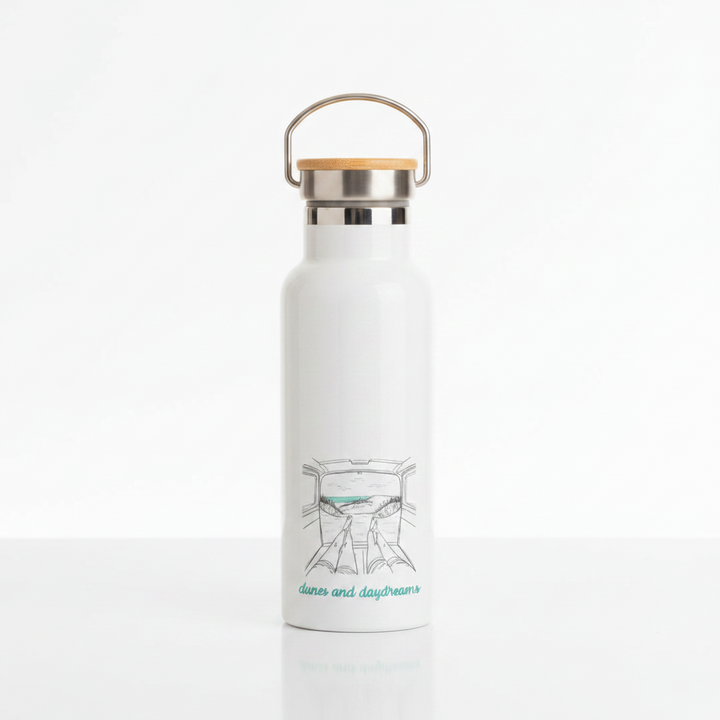 Dunes And Daydreams Water Bottle Flask 500ml – Vanlife Line Art Beach Scene