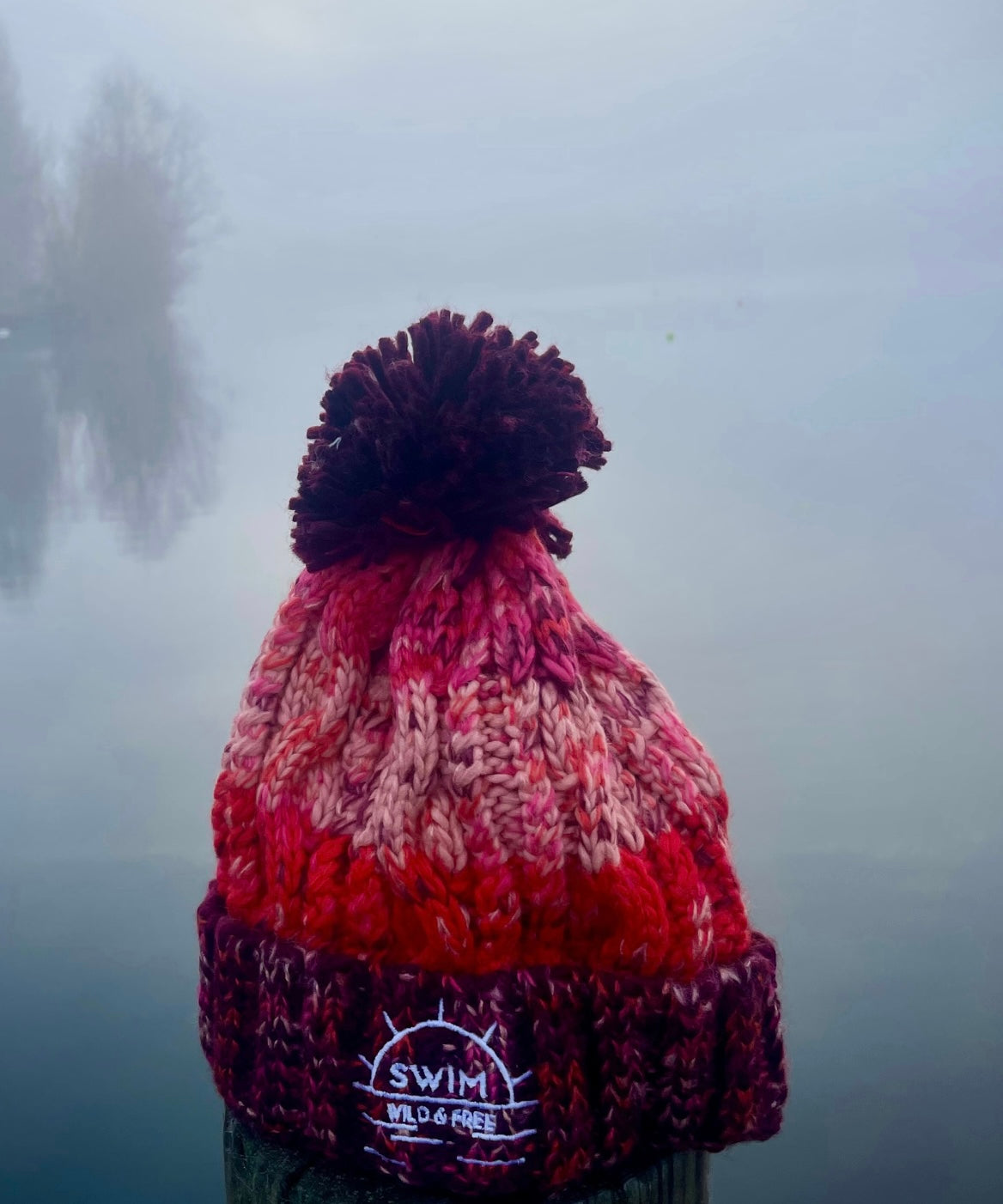 Swim Wild & Free Branded Bobble Hat Cherry Sherbert