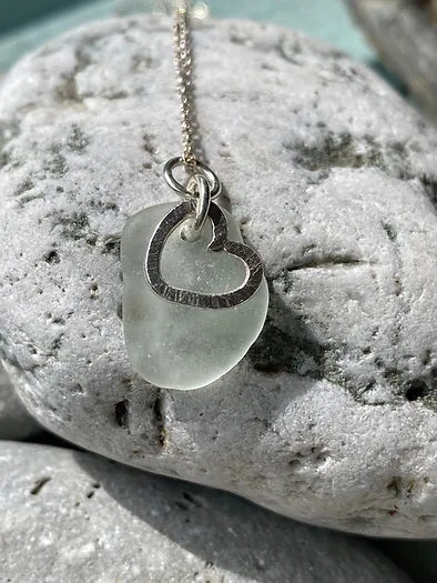 Sandbanks Sea Glass & Silver Heart Necklace