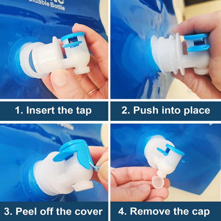 Water carrier bottle with tap for camping