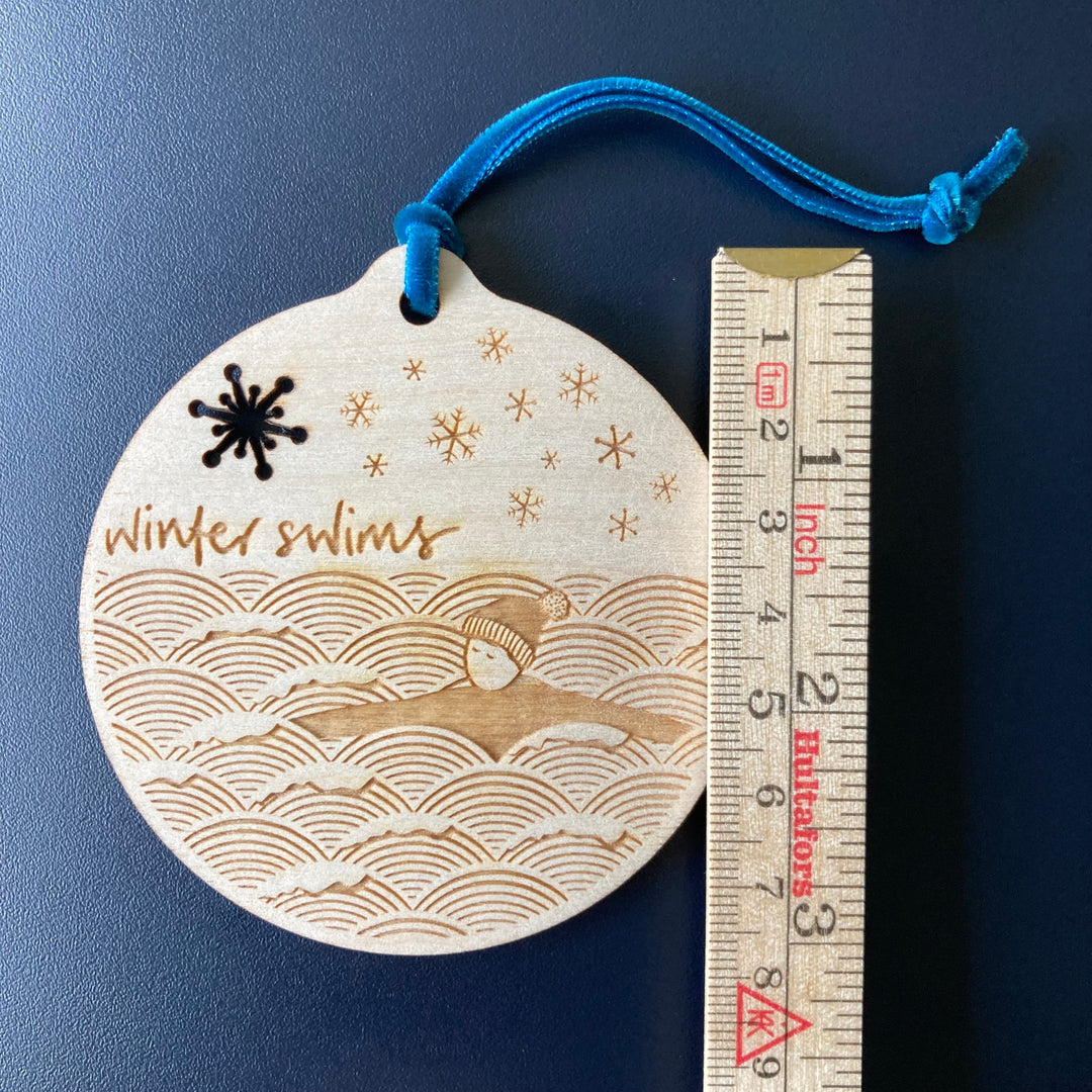 Winter swims laser etched bauble