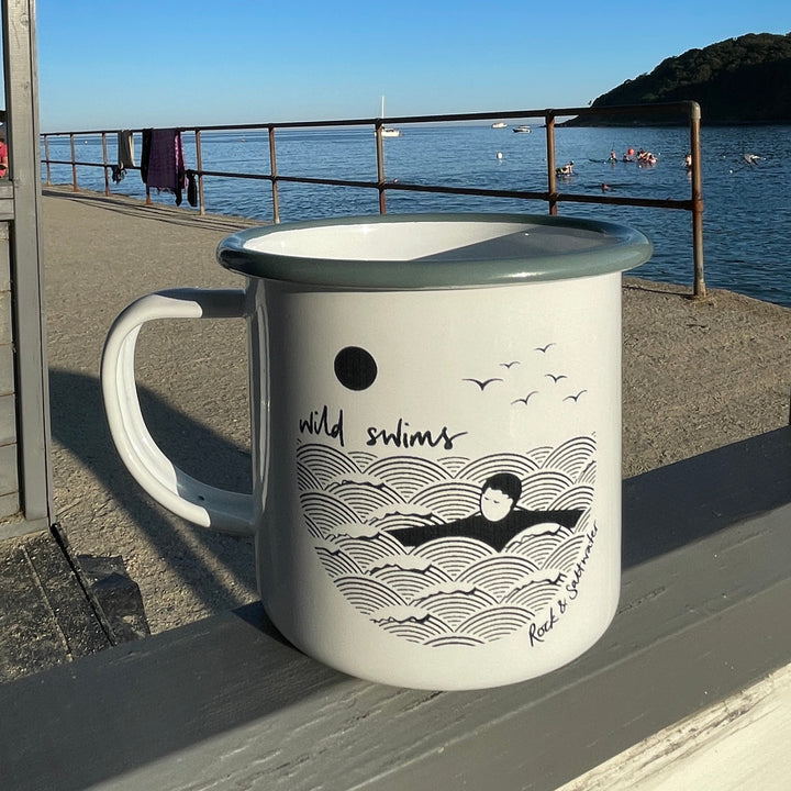 Wild swimmer male enamel mug