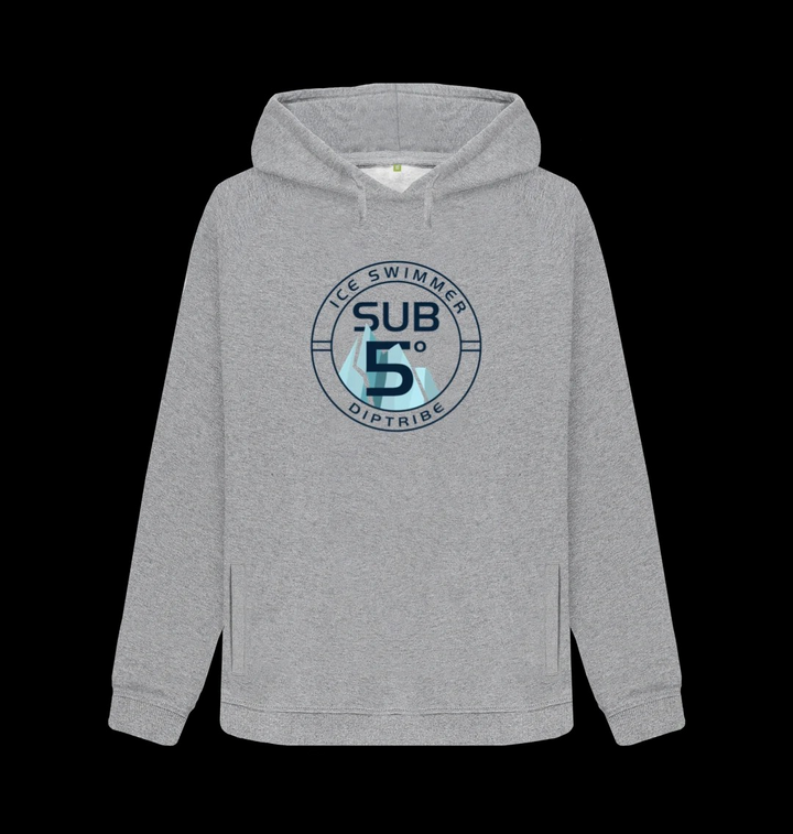 Flat Shot of the diptribe grey hoodie with an 'Ice Swimmer Sub 5' logo on the front.