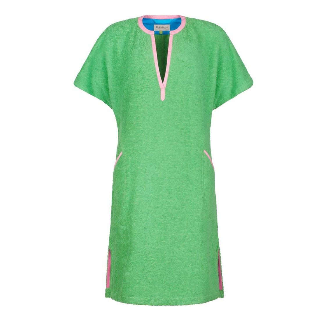 Front view of the So English Kiss beach dress in fresh green