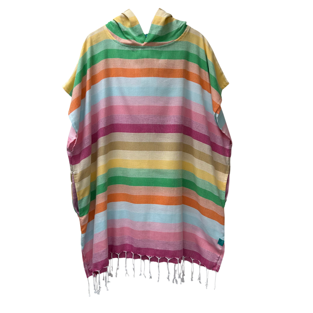 Breeze multicolored striped poncho with fringes - midi version