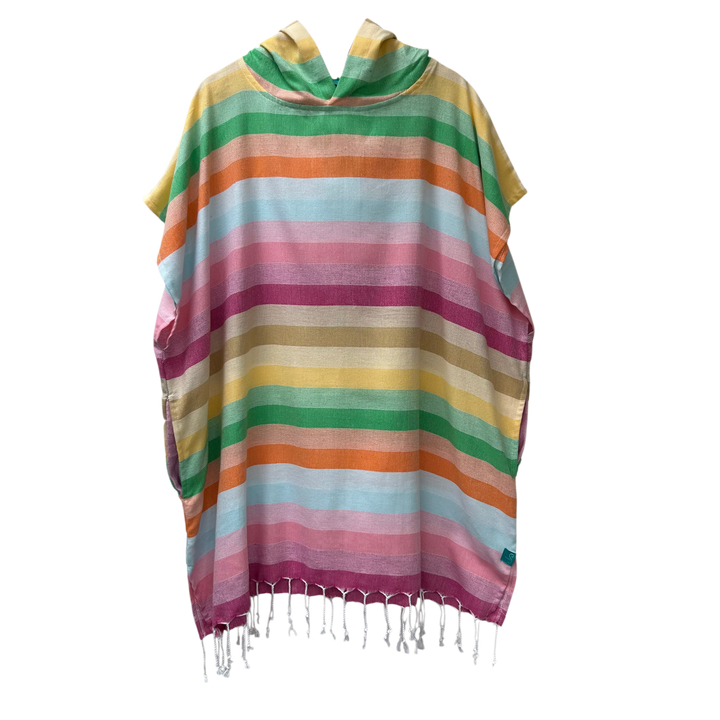 Breeze multicolored striped poncho with fringes - midi version