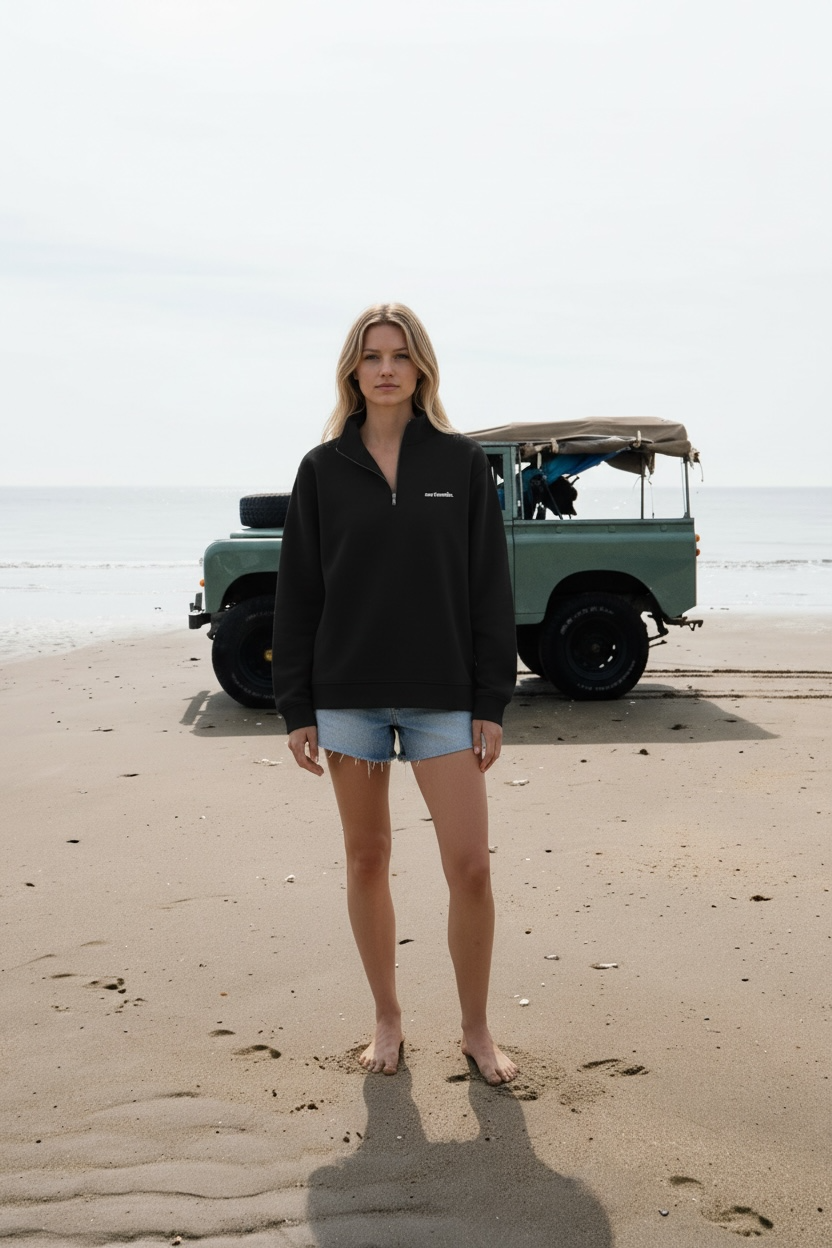 Women’s 1/4 Zip Sweatshirt – Black | Organic Cotton by Surfsmile